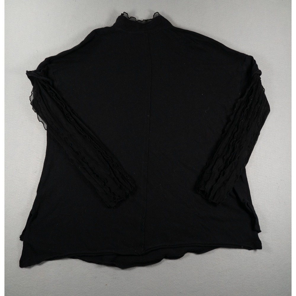 Free People Black Mock Neck Mesh Ruffle Sleeve Cotton Top Size M OB1637784